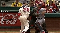 LaRue's throw hits ump
