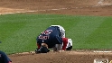 Lester is hit in the right quad