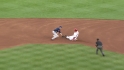 Santana throws out Votto
