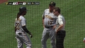 McCutchen looked at by trainer