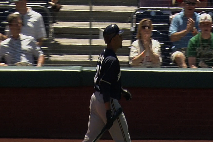 7/25/12: Carlos Gomez rounds the bases thinking hes hit a home run only to find out it was a foul ball, he is then called out on strikes