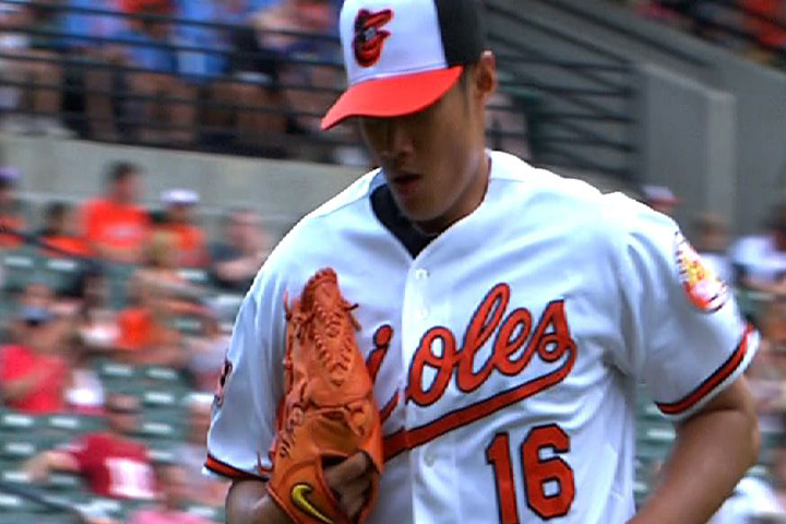 7/29/12: Wei-Yin Chen strikes out a career-high 12 batters over 5 2/3 dominant innings, allowing only one earned run to tally his ninth win