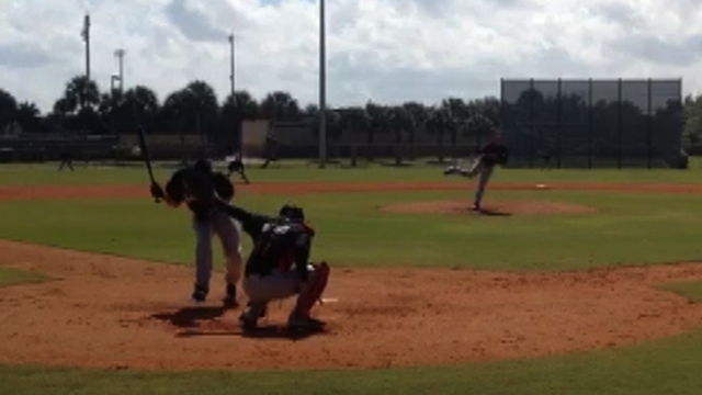 Stanton struck on helmet by pitch in simulated game