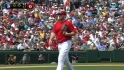 Hanson fans four, exits early