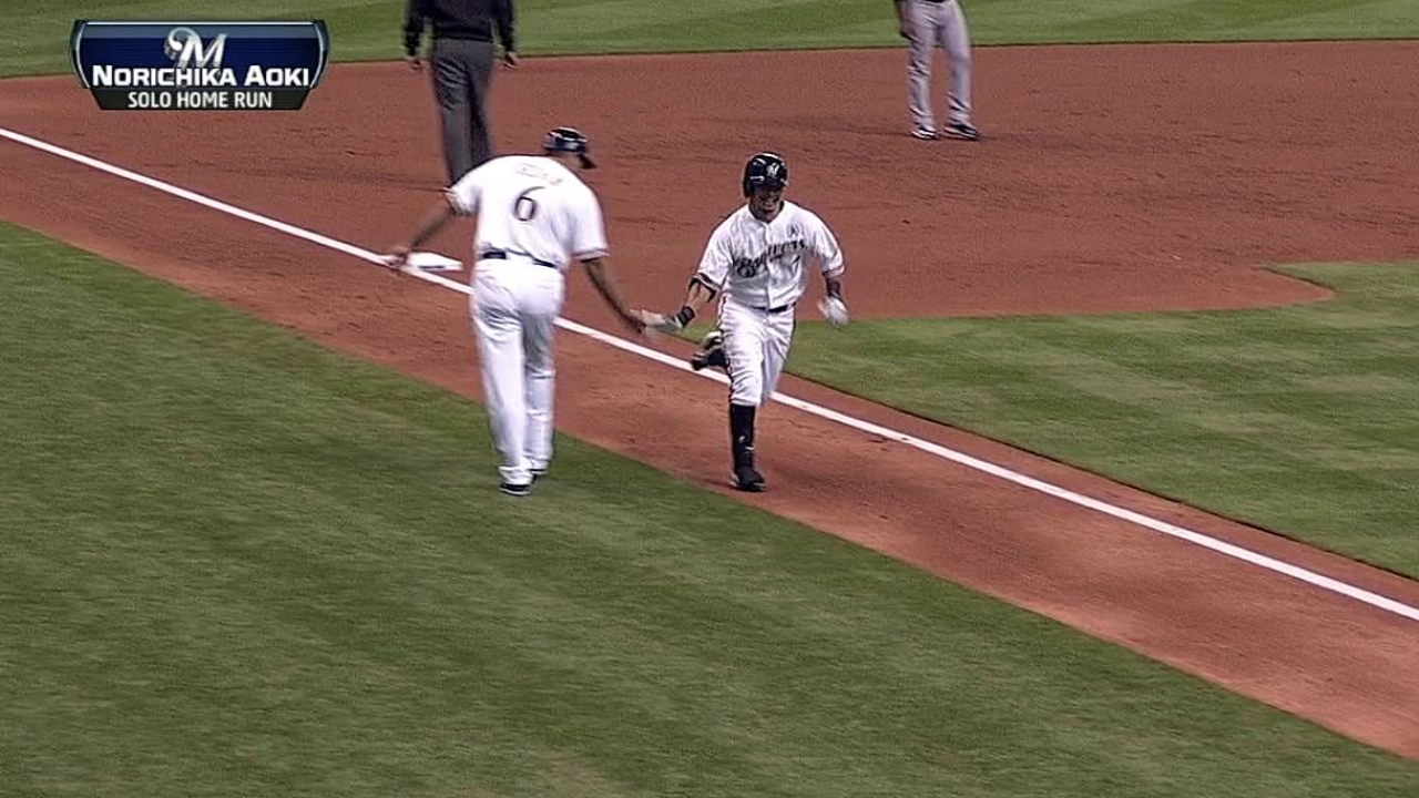 Aoki savors spot as Brewers' home run leader