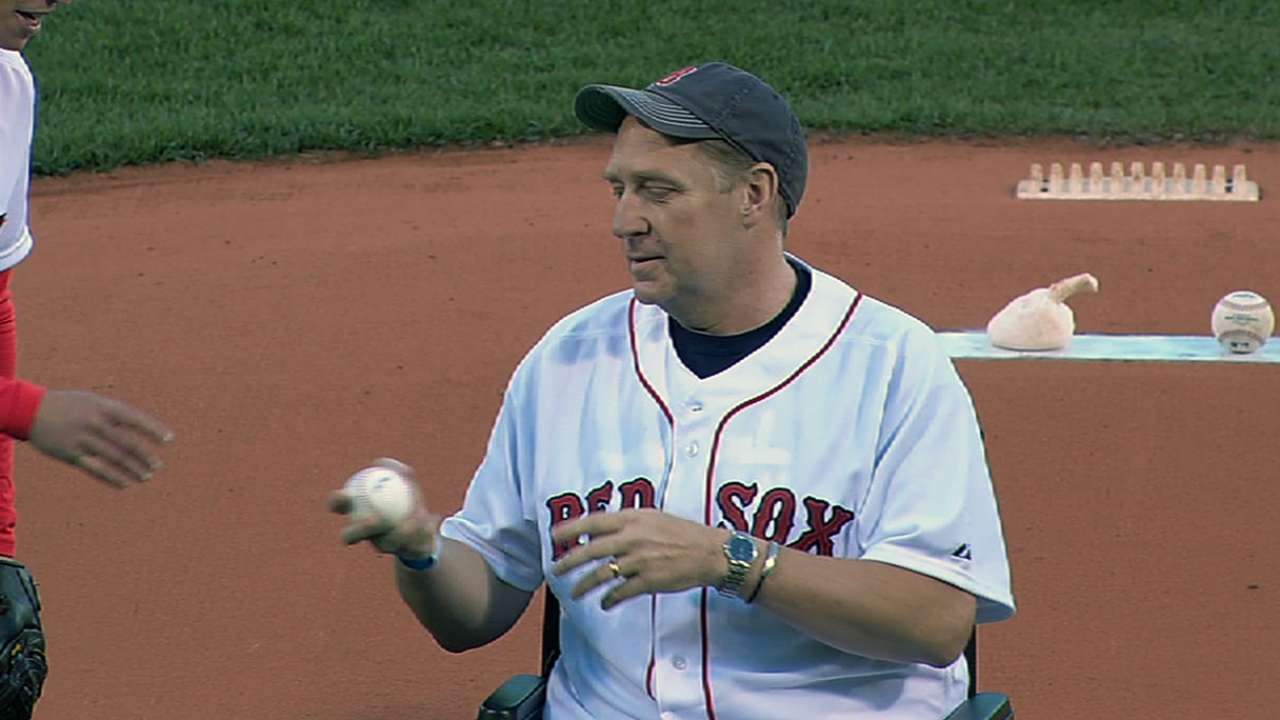 Boston Marathon victim throws out first pitch