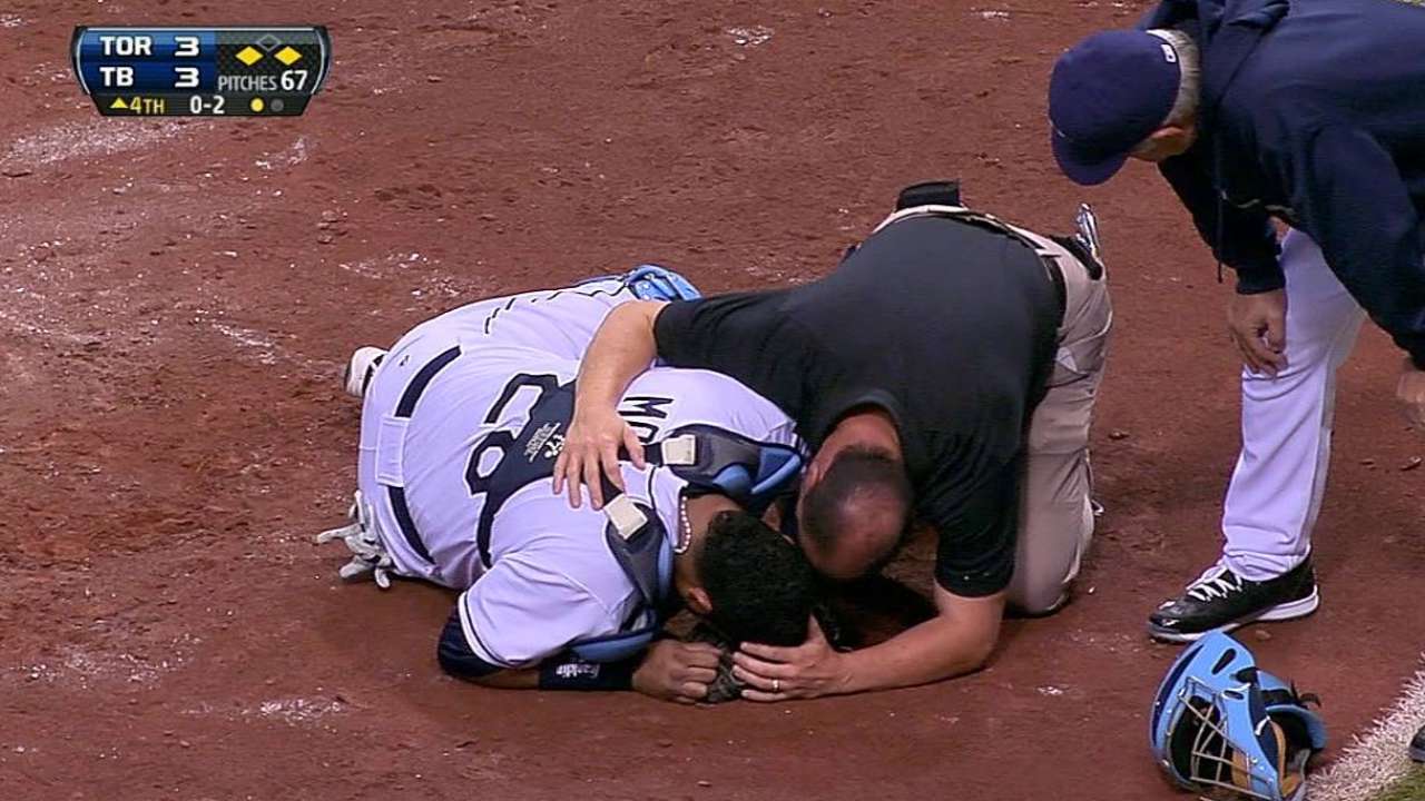 Molina leaves game with bruised right knee