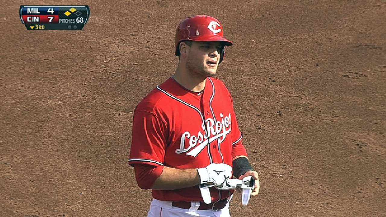 Bruce keeps heating up, leads Reds in rout of Crew