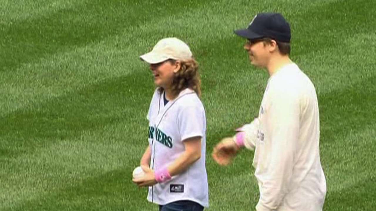 Honorary Bat Girl Fugere throws out first pitch