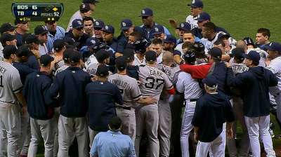 Tempers flare after Lackey drills Joyce in back
