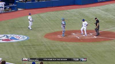 Arencibia back after missing three games