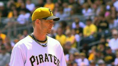 Complete Pirates effort on display behind Burnett