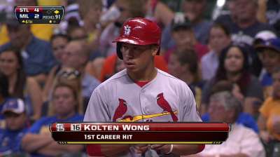 Wong feels relaxed after first career hits, stolen bases
