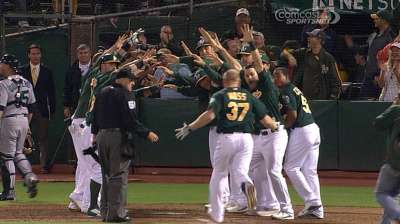 Parker goes distance, Moss goes deep as A's walk off