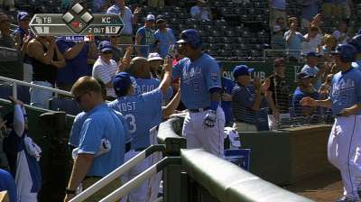 Royals thump Rays in makeup of snowed-out game