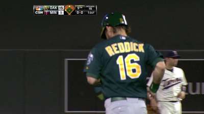 Reddick has home run overturned, awarded double