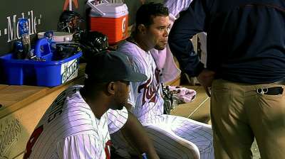 Pinto gets breather after bruising hand on hit-by-pitch