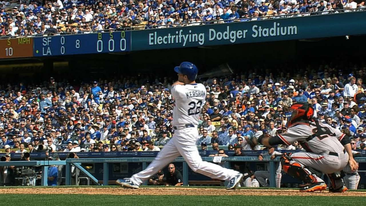 Kershaw dazzles with shutout, homer vs. Giants
