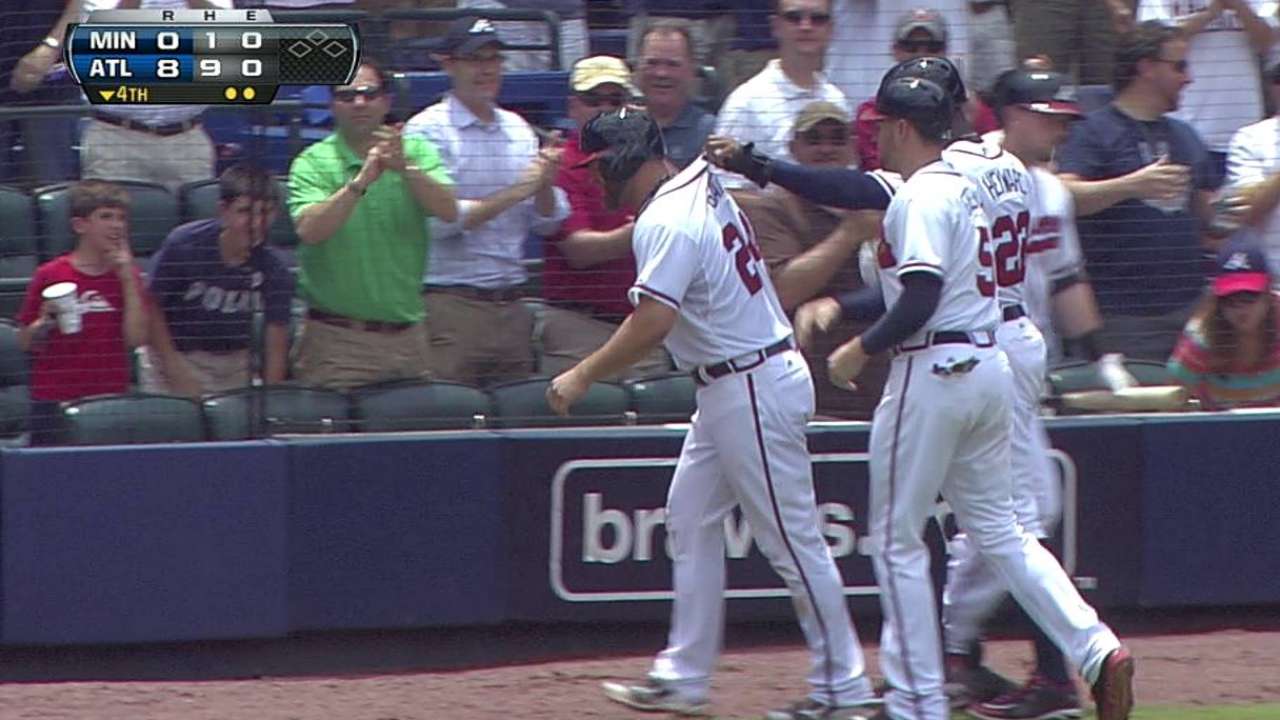 Gattis' slam powers Braves' sixth straight win