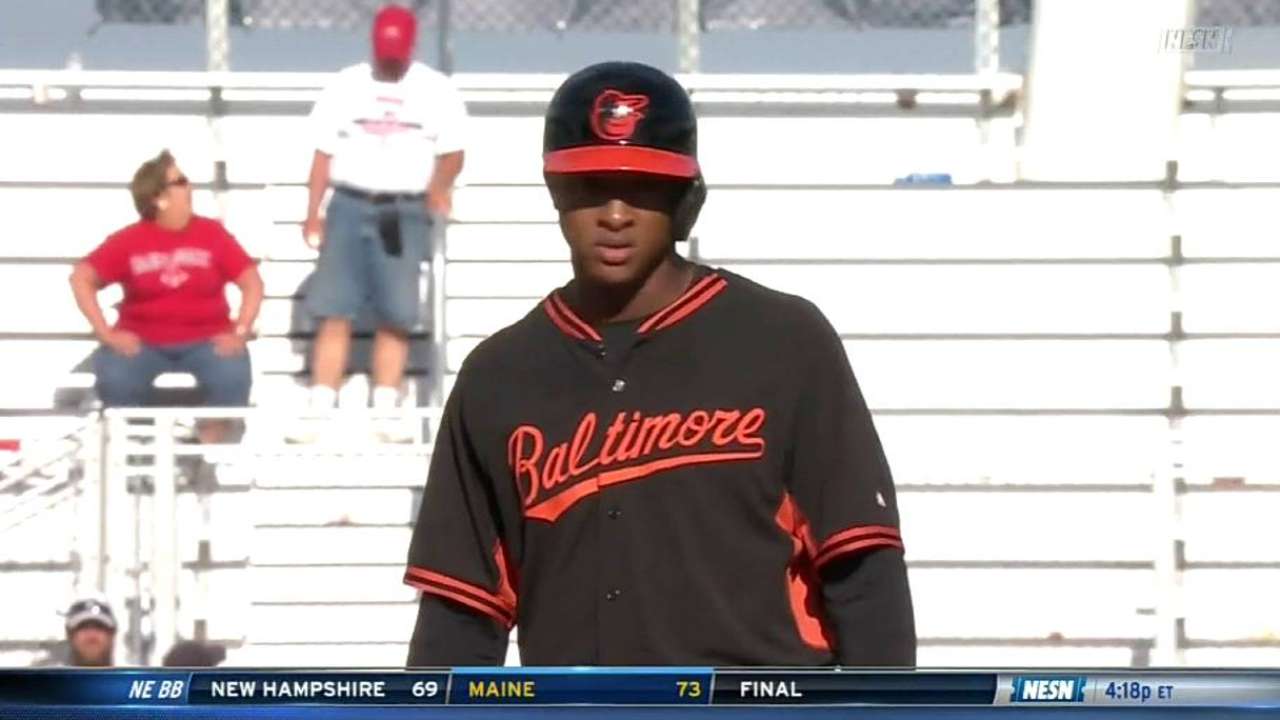 Schoop impressing on, off field at O's camp