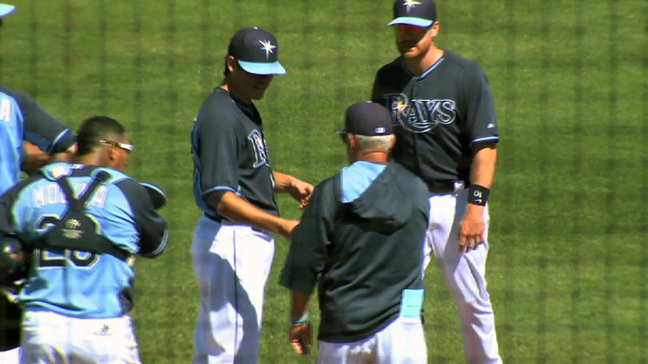 Moore chased in first, Balfour allows homer vs. Bucs