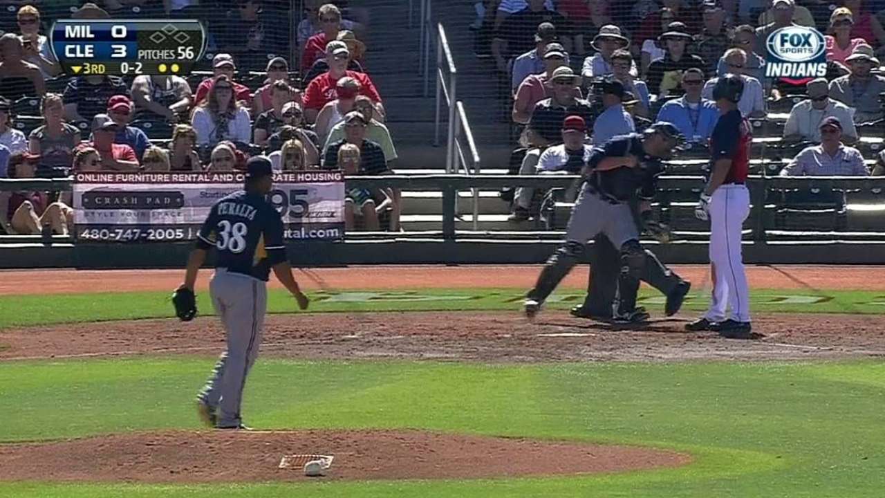 Brewers' Peralta battles against Indians