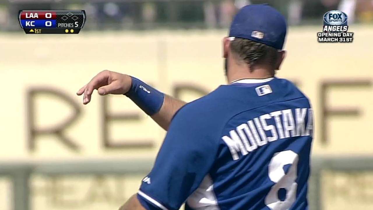 Wait a second: Moustakas tries new position