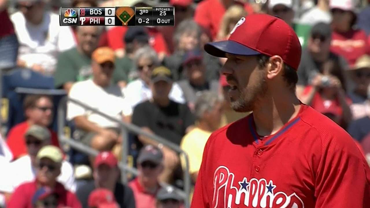 Lee works six solid innings against Red Sox