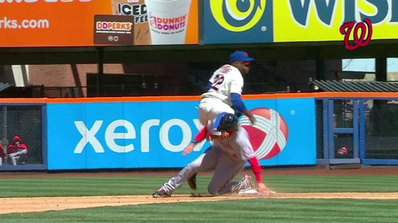 Harper hit in head after slide, but stays in game