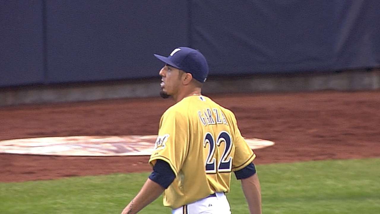 Garza's no-hit bid spoiled as Crew drops series