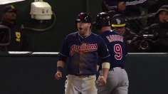 Brantley rallies Tribe to doubleheader split