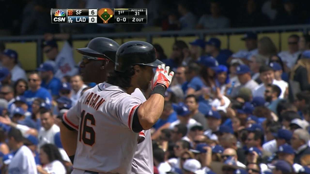 Giants' eight-run start holds up vs. Dodgers