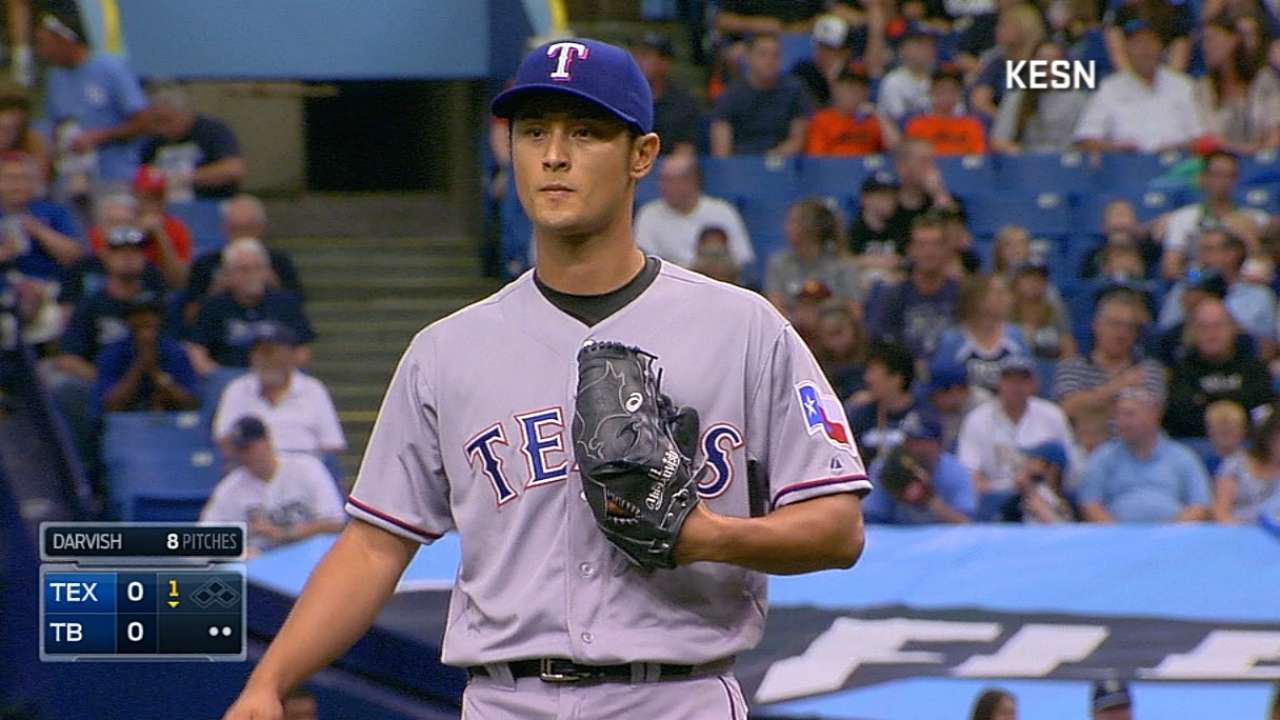 In season debut, Darvish fastest starter to 500 K's