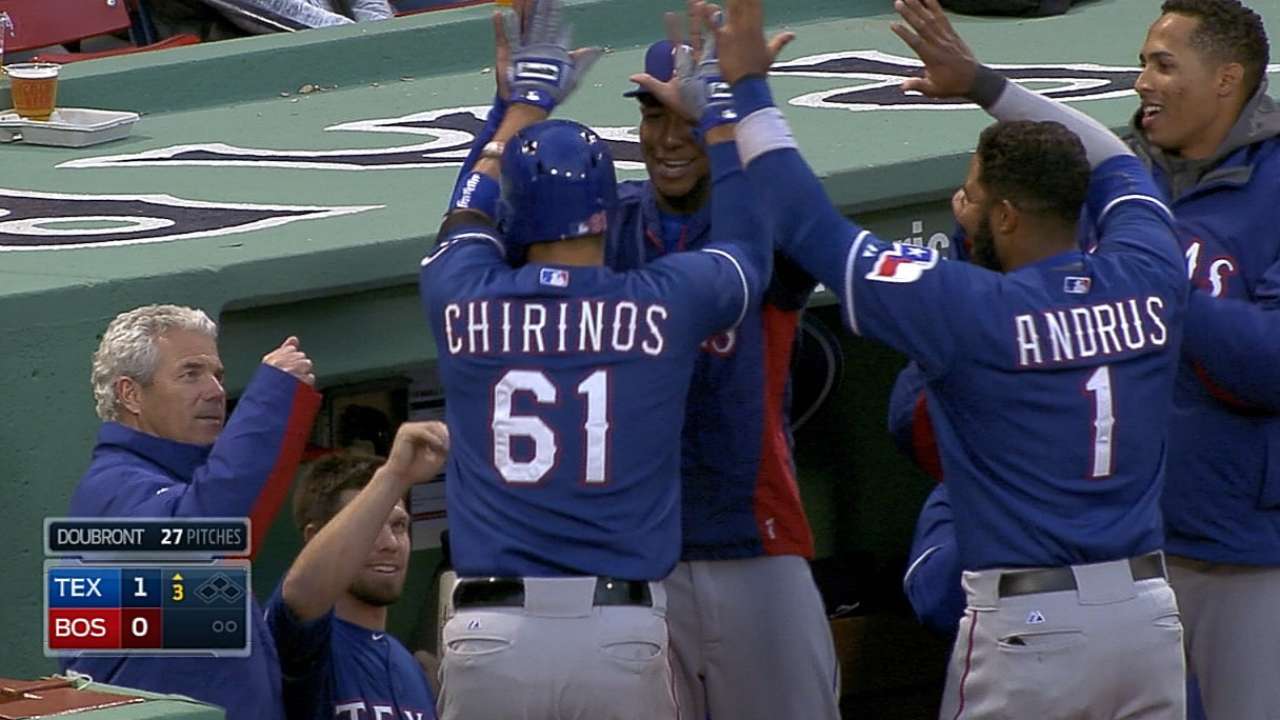 Chirinos y Pérez guían triunfo de Texas en Boston
