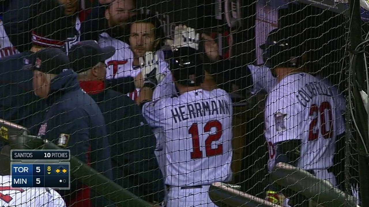 Twins recall outfielder Herrmann, option Tonkin