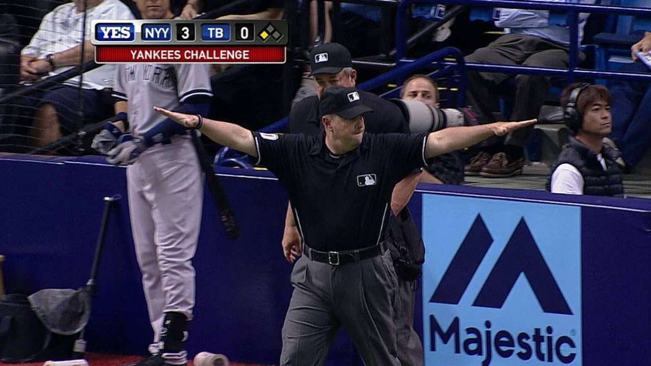 Call at first overturned on Yanks' challenge