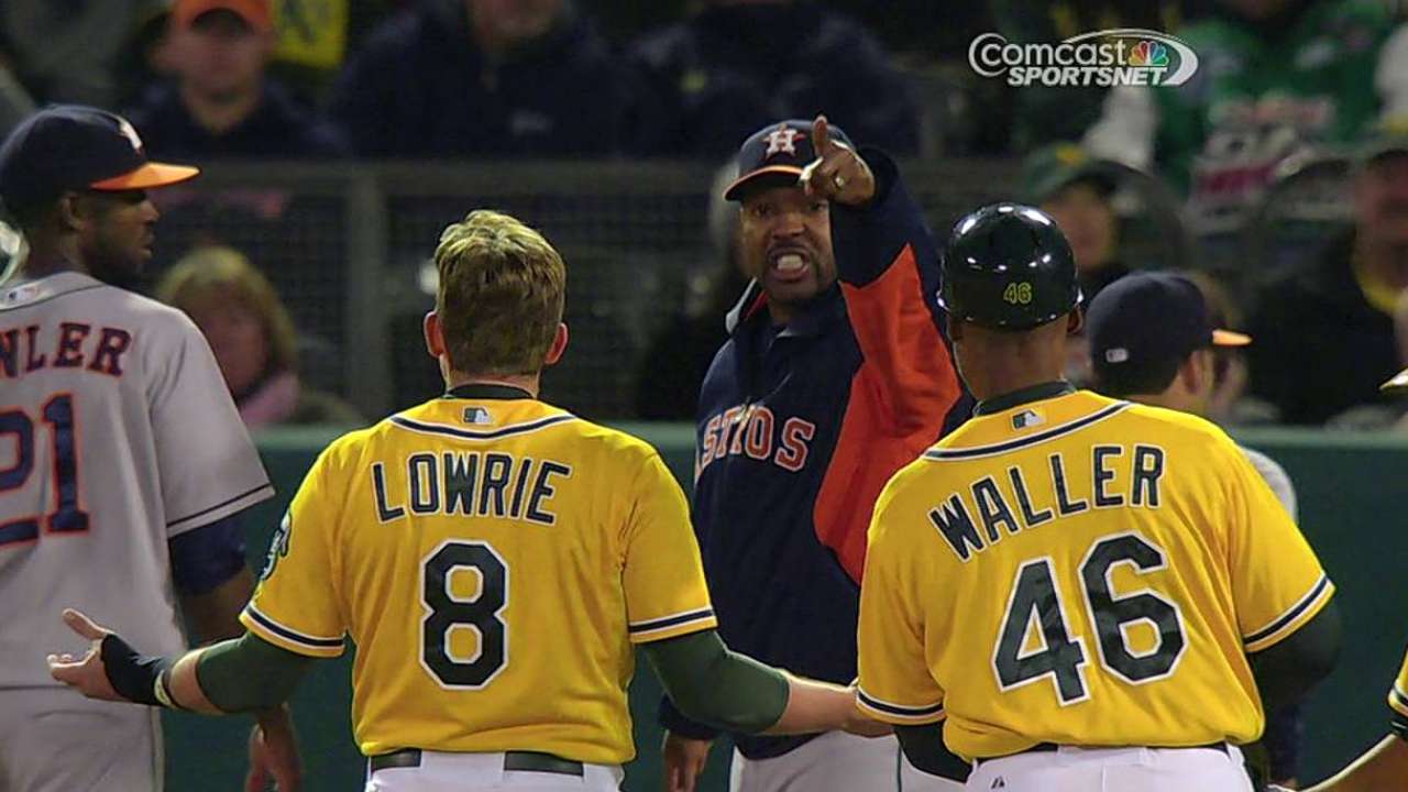 Lowrie, Porter exchange words in Oakland