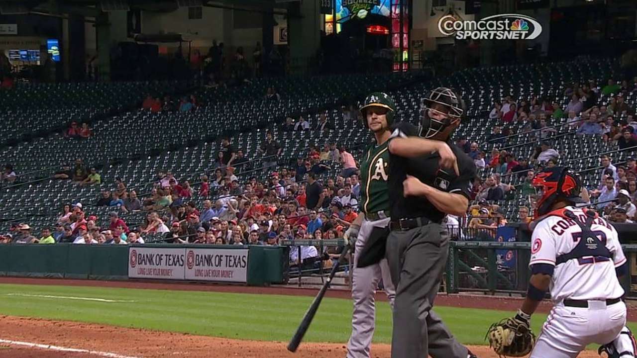 Clemens tossed for hitting Lowrie with pitch