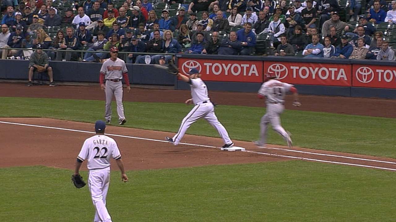 Roenicke wins third challenge of year on play at first