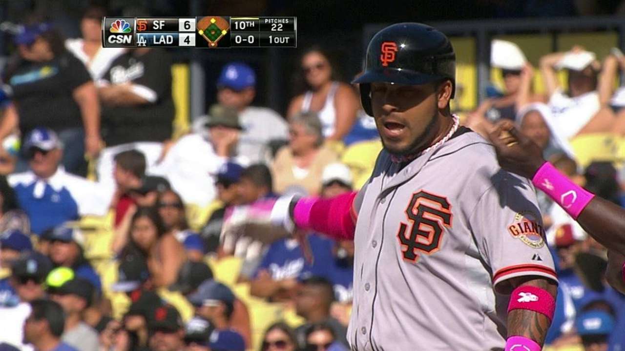 Sanchez gets shot at first base