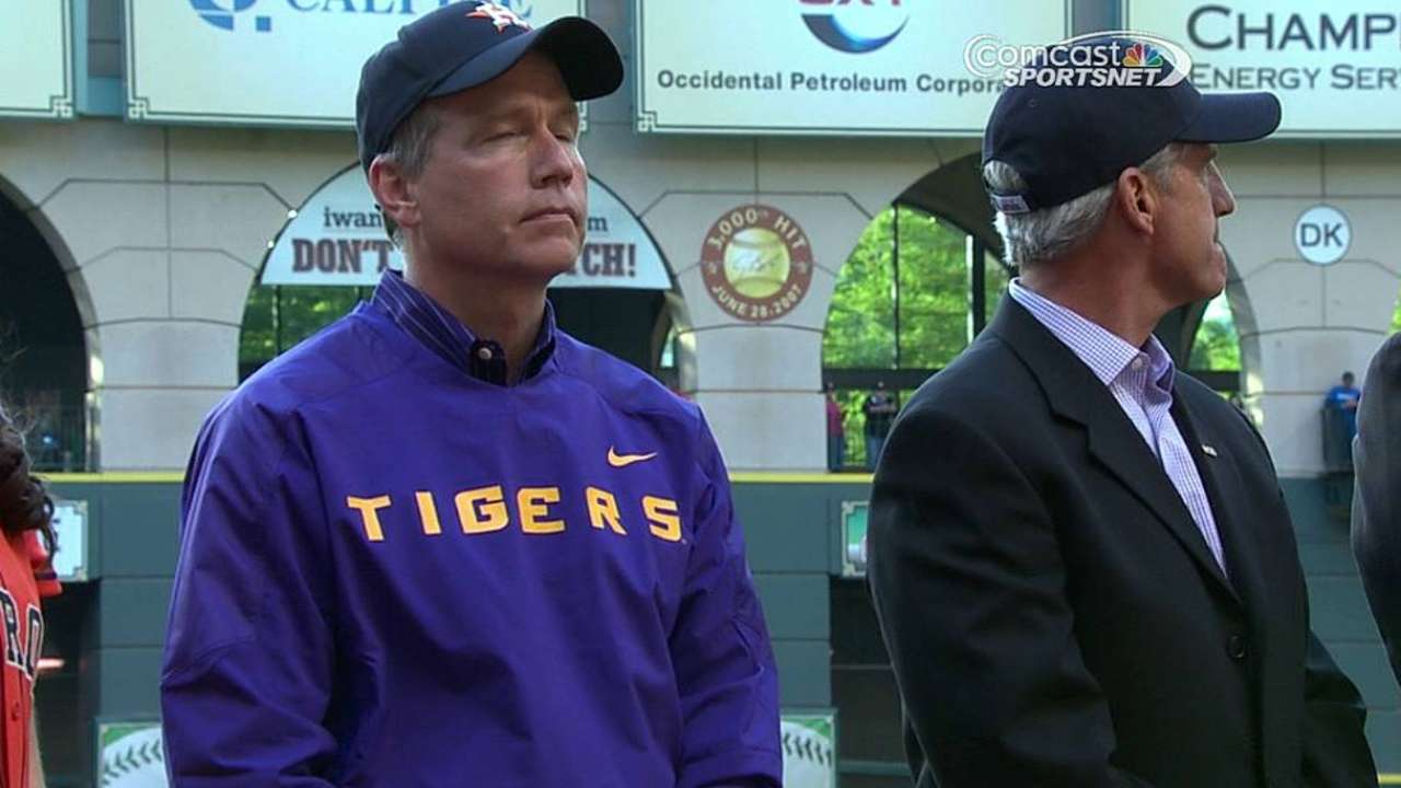 Luhnow visits with LSU's Alleva
