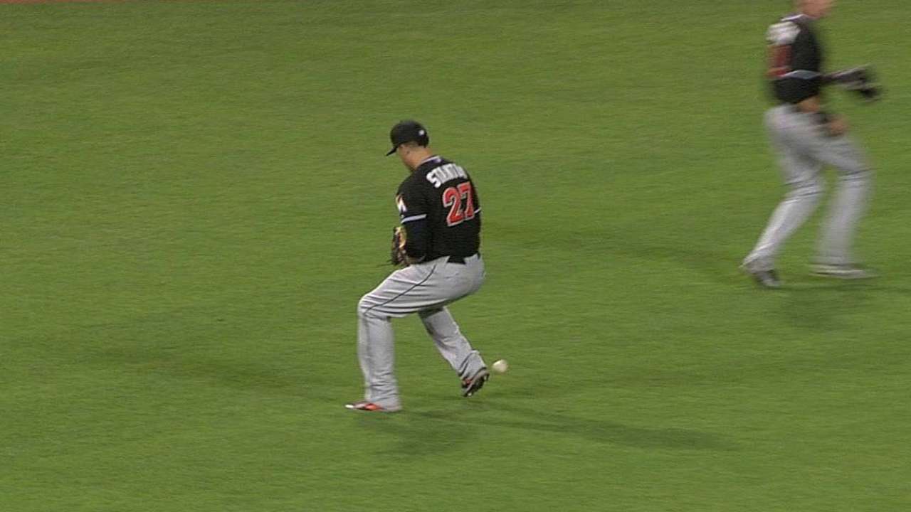 Marlins win challenge on Stanton's catch