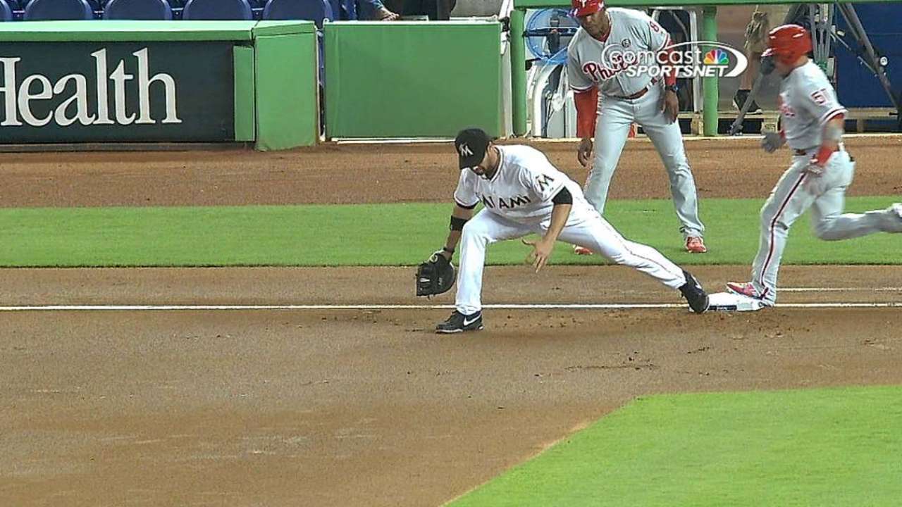 Phillies, Marlins win replay challenges at first base