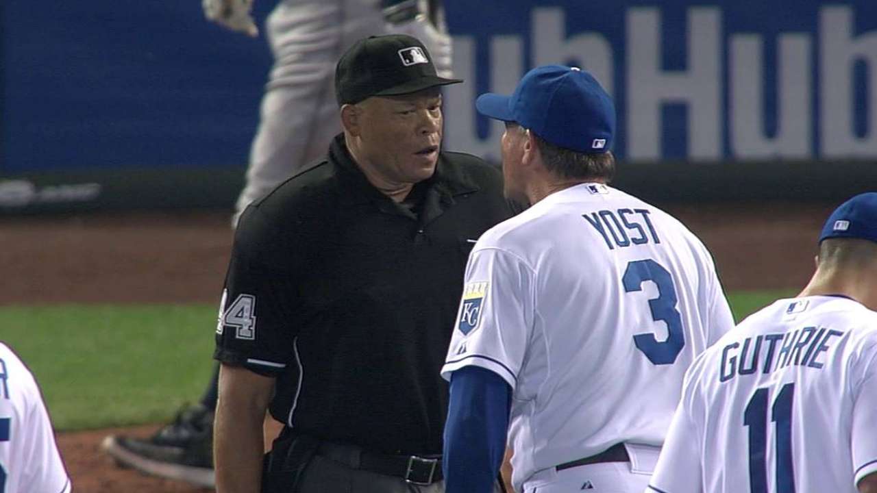 Yost ejected after arguing on Guthrie's behalf