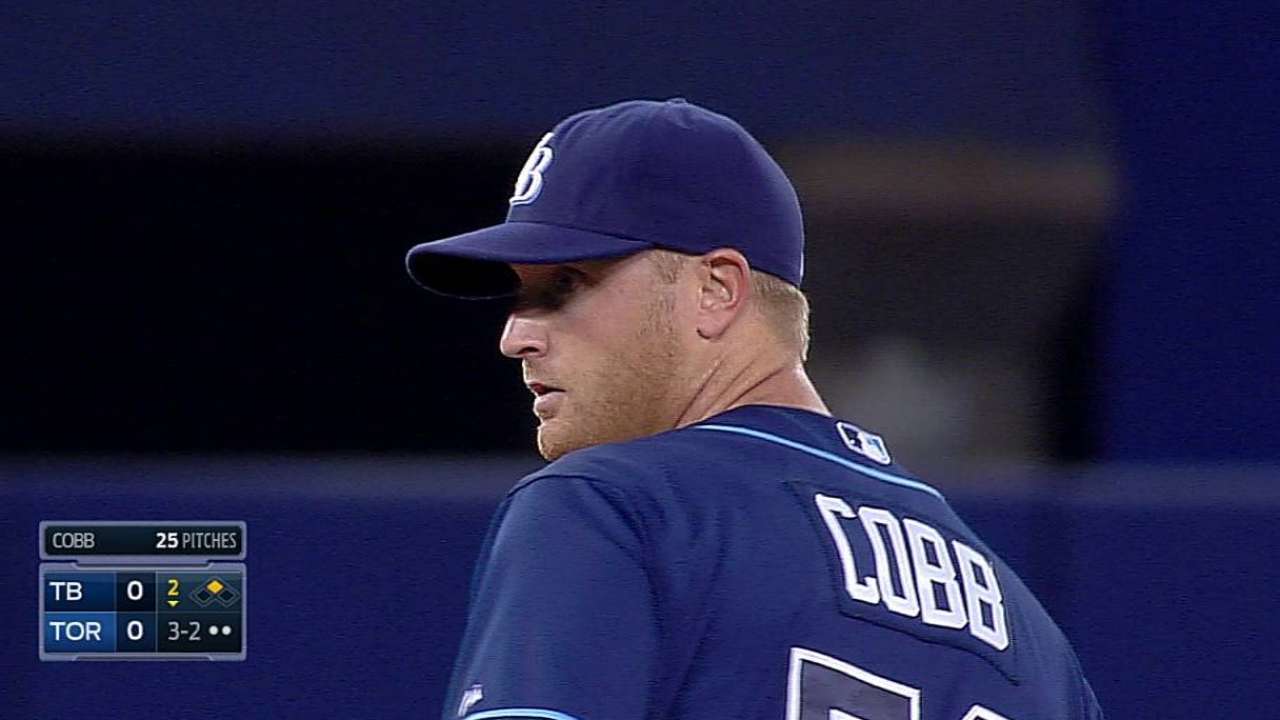 Rays push back Cobb, who will start Monday