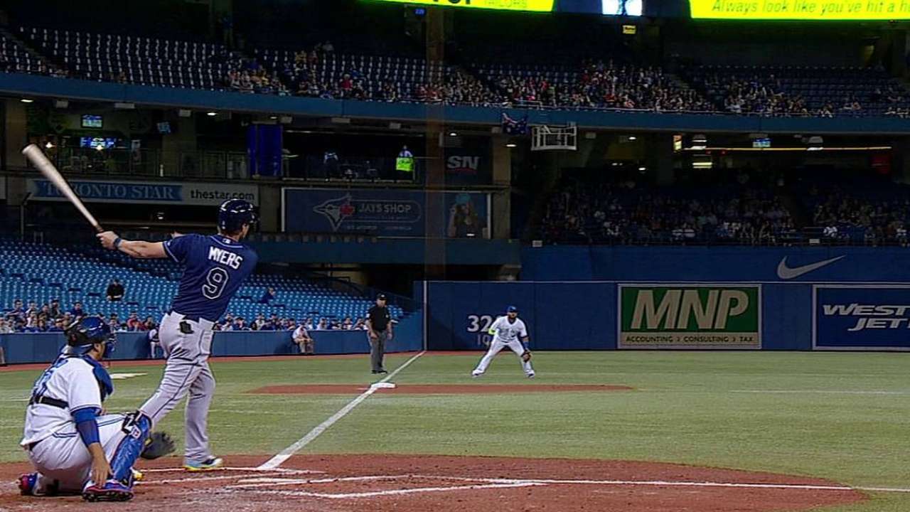 Myers takes first swings since injuring wrist