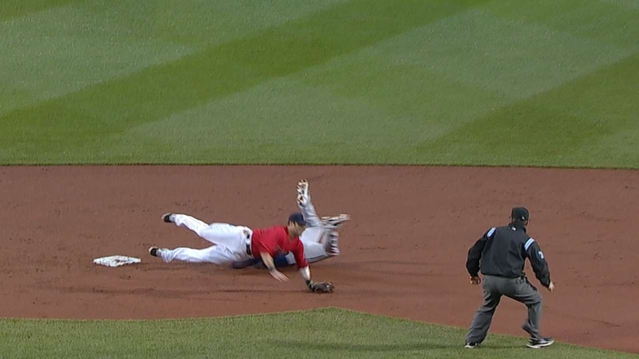 Pedroia exits in 10th due to hand contusion