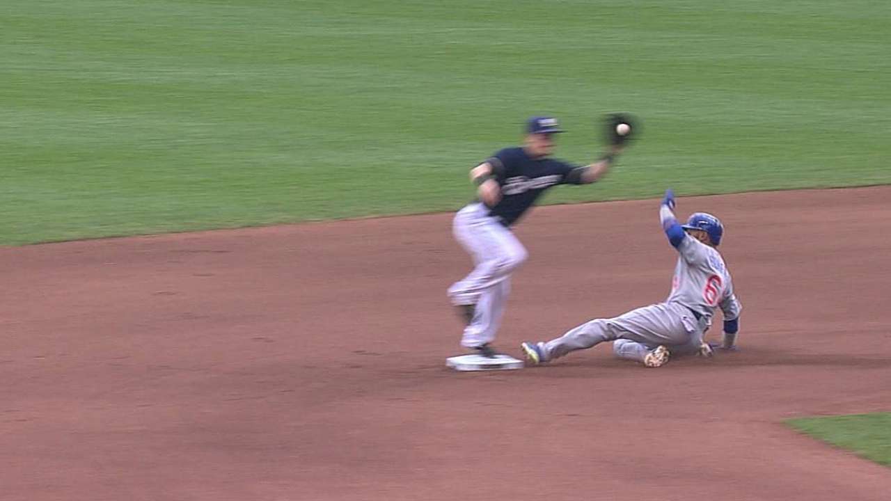 Crew loses challenge, setting up Cubs' two-run homer
