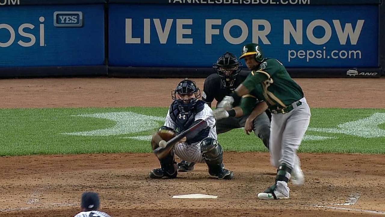 Jonrones de Yoenis guían triunfo de Oakland en N.Y.