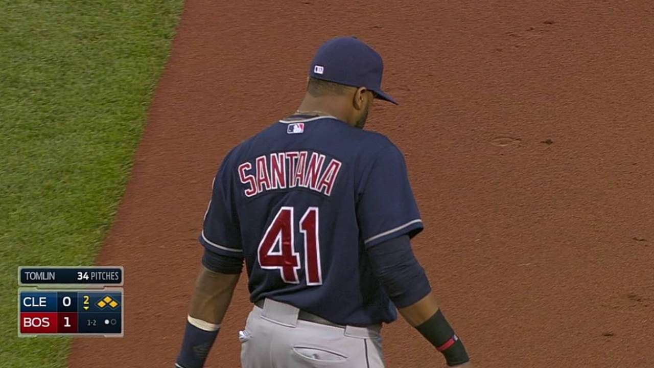 With eye on defense, Tribe keeps Santana at first